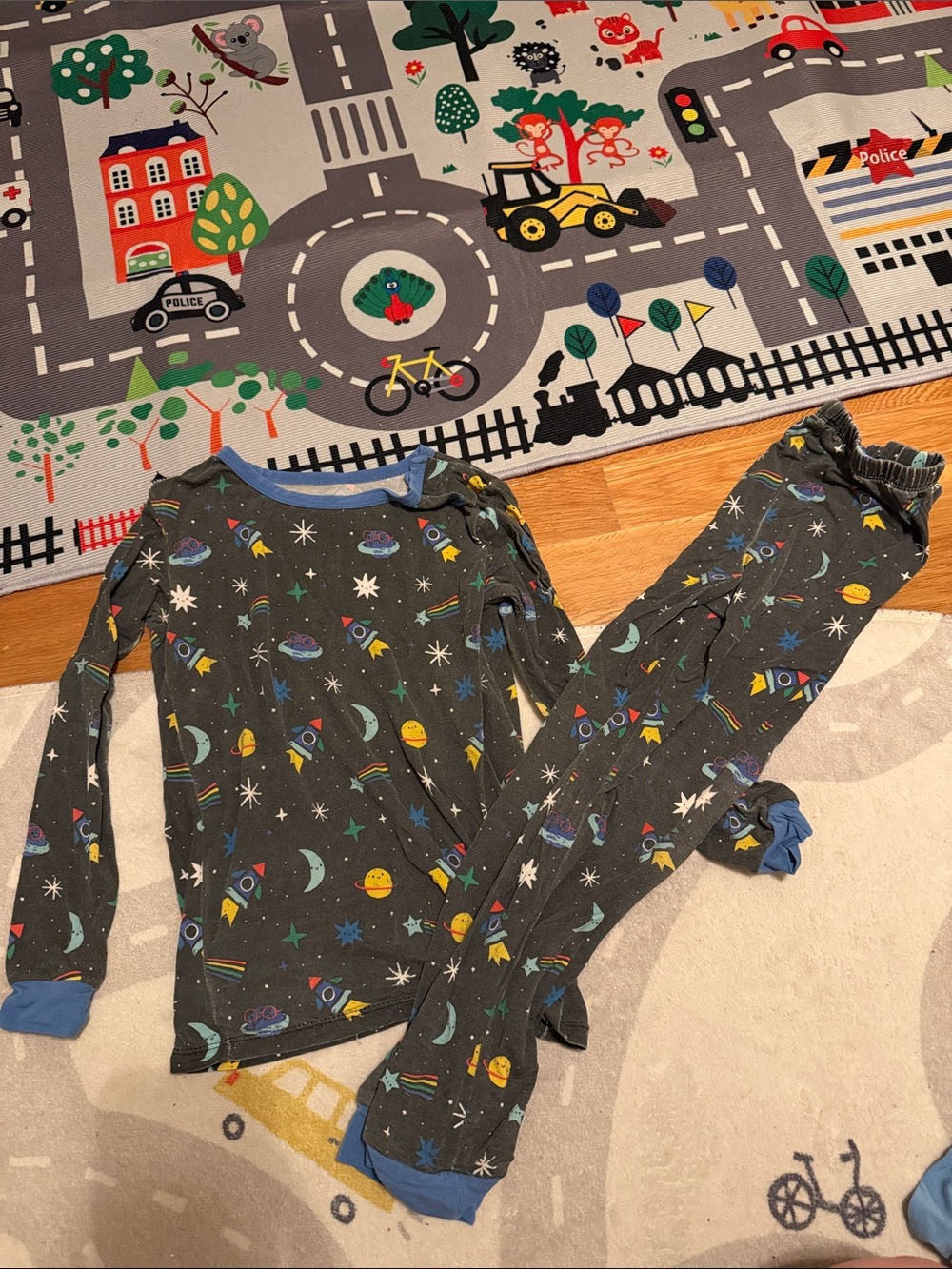 Magnetic Me Space Rocket Pajama Set - Gray with Blue Trim